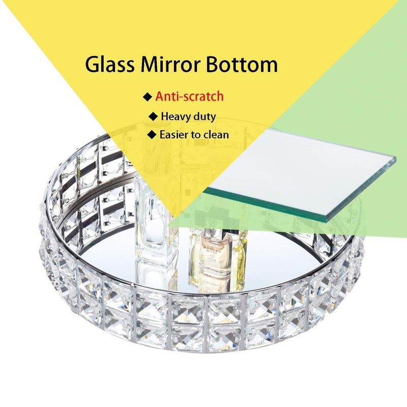 Feyarl Crystal Perfume Vanity Makeup Tray Mirrored Ornate Jewelry Trinket Tray Organizer Sparkly Bling Cosmetic Skin Care Decorative Tray with Glass Bottom Surface for Home Decor Dresser Desktop - Image 2